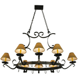 Oval view of Laramie 8-light pot rack chandelier with soft ambient glow.