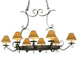 Side profile of Laramie 8-light pot rack chandelier in blackened pewter.