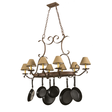 Laramie 8-light pot rack chandelier unlit, Side view showcasing design.