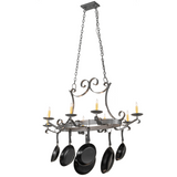 Full length view of Laramie chandelier with cookware.