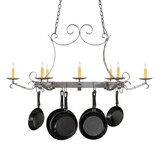 Side perspective of Laramie chandelier glowing candles.