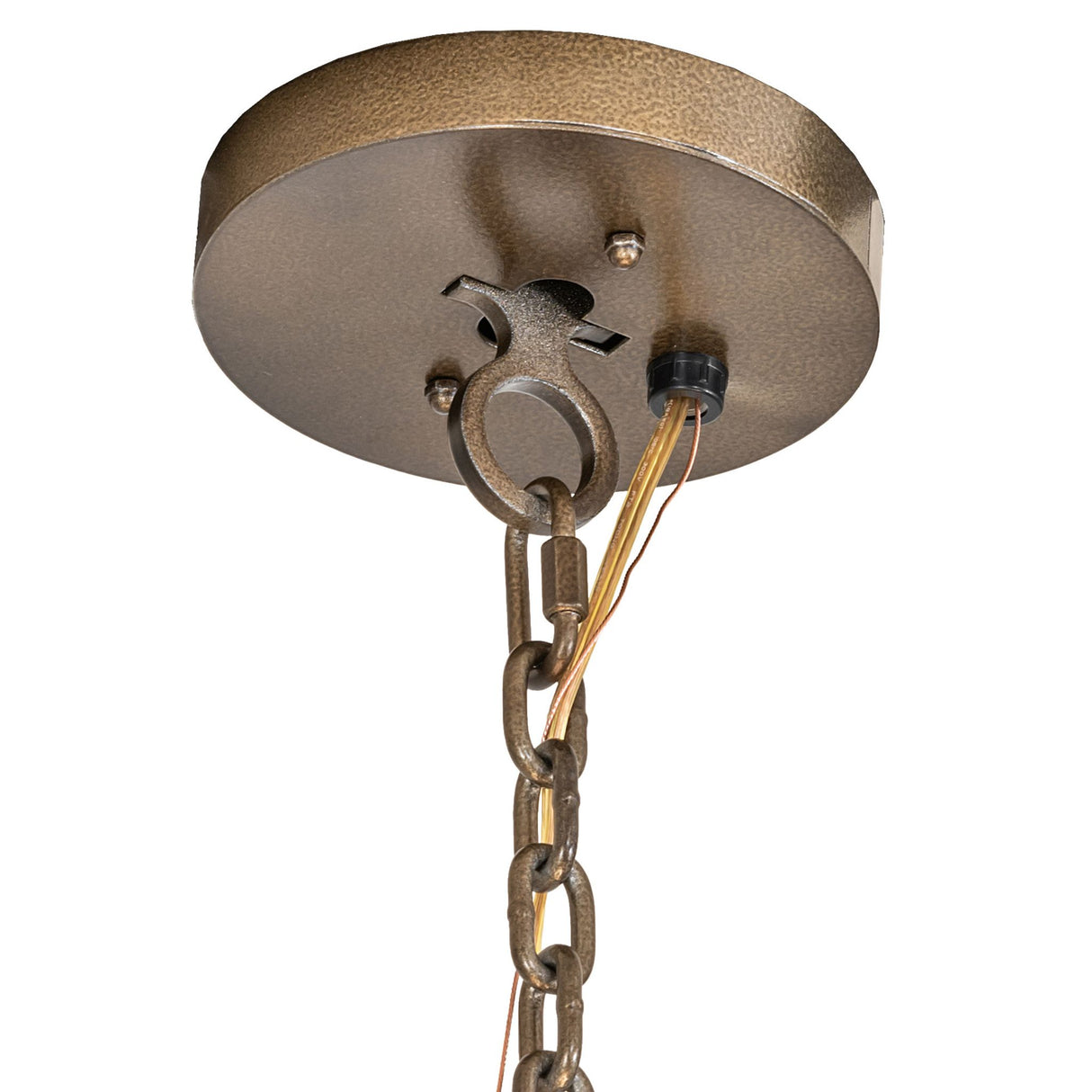 Lau Lau chandelier canopy and chain hardware detail.