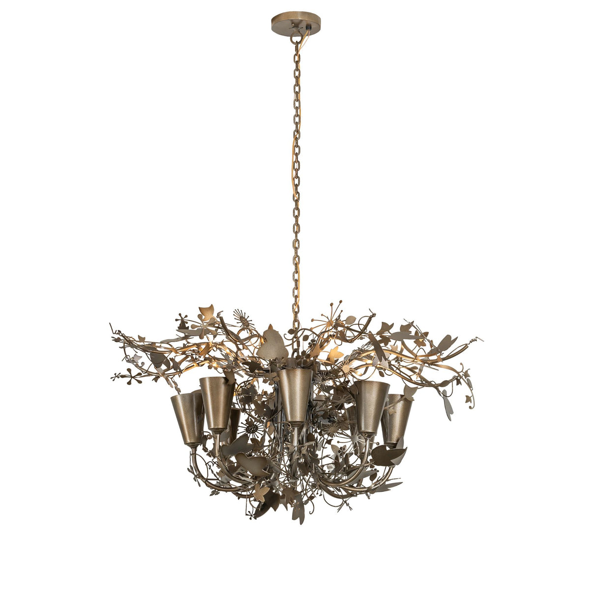 Lau Lau 8 light chandelier full view with adjustable chain.