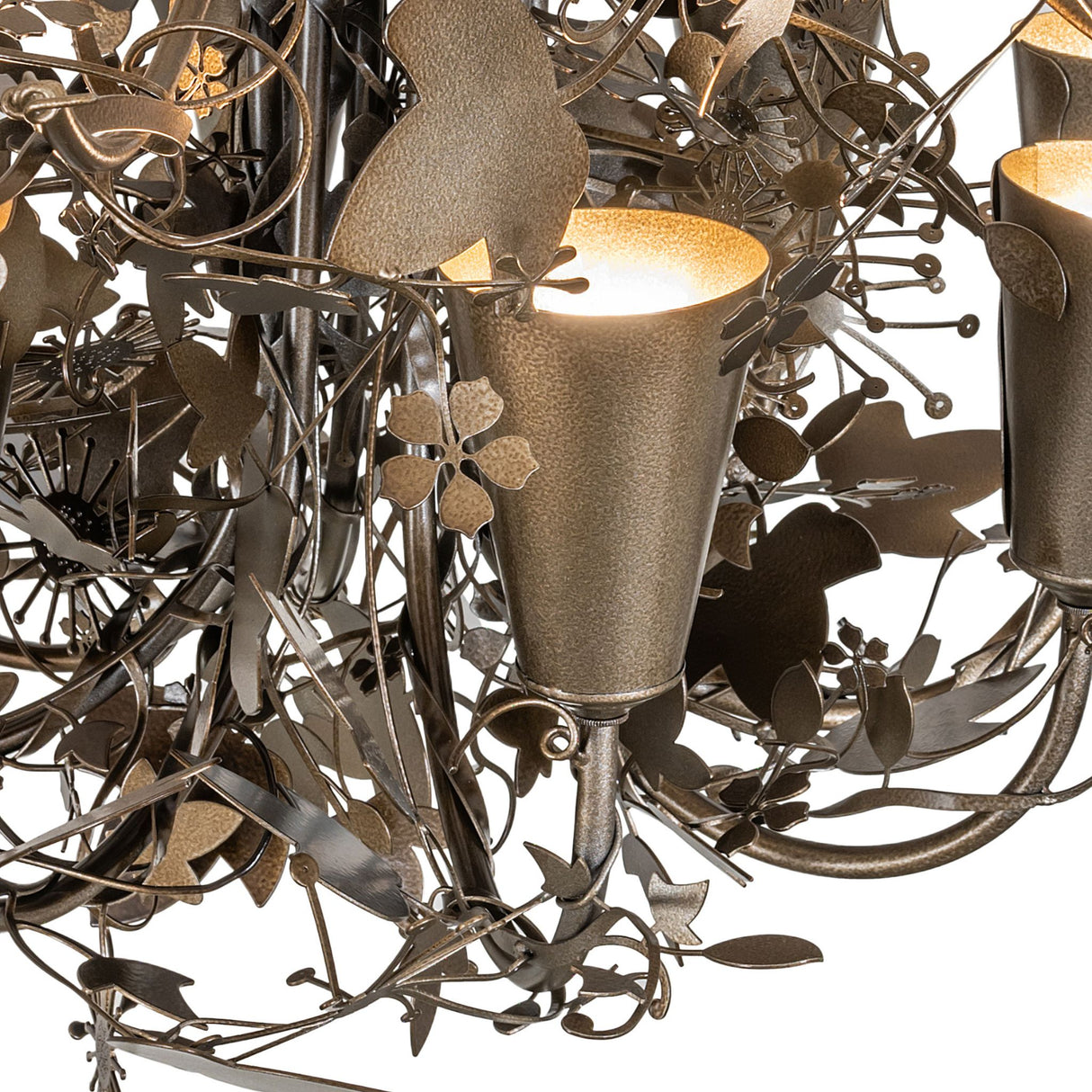 Close up of Lau Lau chandelier inverted metal shade.