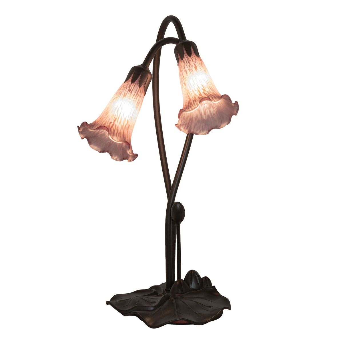 Lavender Pond Lily 2-light accent lamp with softly mottled fluted glass shades.