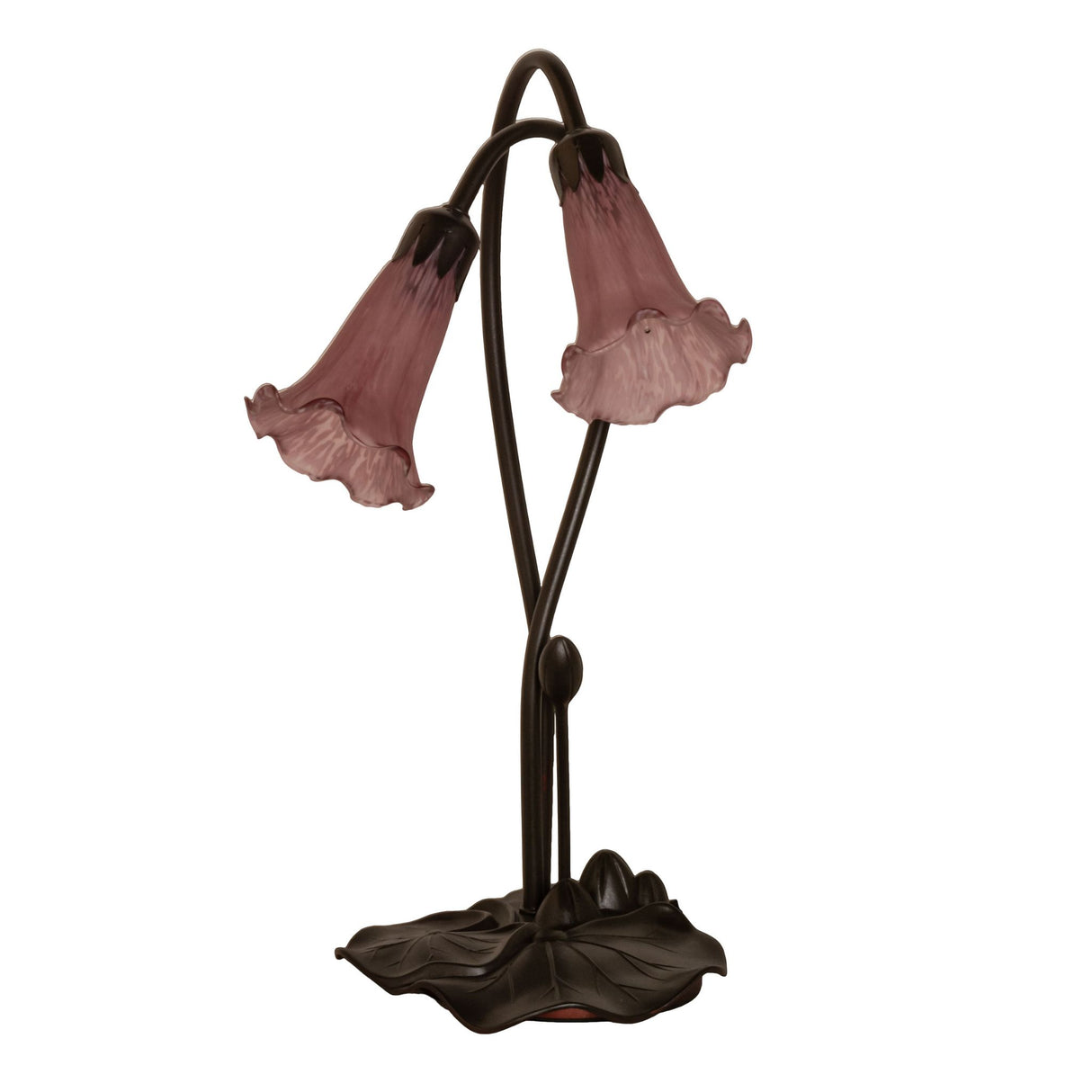 Unlit view of the Lavender Pond Lily accent lamp showcasing its soft lavender glass shades.