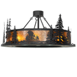Lit front view of Lazy Bear Lodge chandelier fan with amber mica glow.