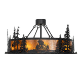 Side profile of Lazy Bear Lodge chandelier fan with forest cutouts.