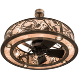 Bottom angled lit view highlighting fan blades and mica ring illumination.