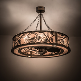 Illuminated Loon Chandel-Air glowing warmly in a softly lit interior.