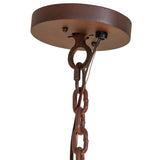 Ceiling canopy and adjustable chain detail of chandelier.