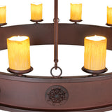 Close-up of chandelier wrought iron ring detail and candle lights