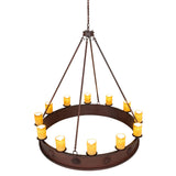 Top angle view of chandelier with circular ring design.
