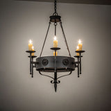Lorenzo six light chandelier ambient view, creating soft atmospheric lighting with faux candlelights.