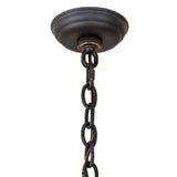 Lorenzo chandelier ceiling canopy and adjustable chain shown in chestnut finish.