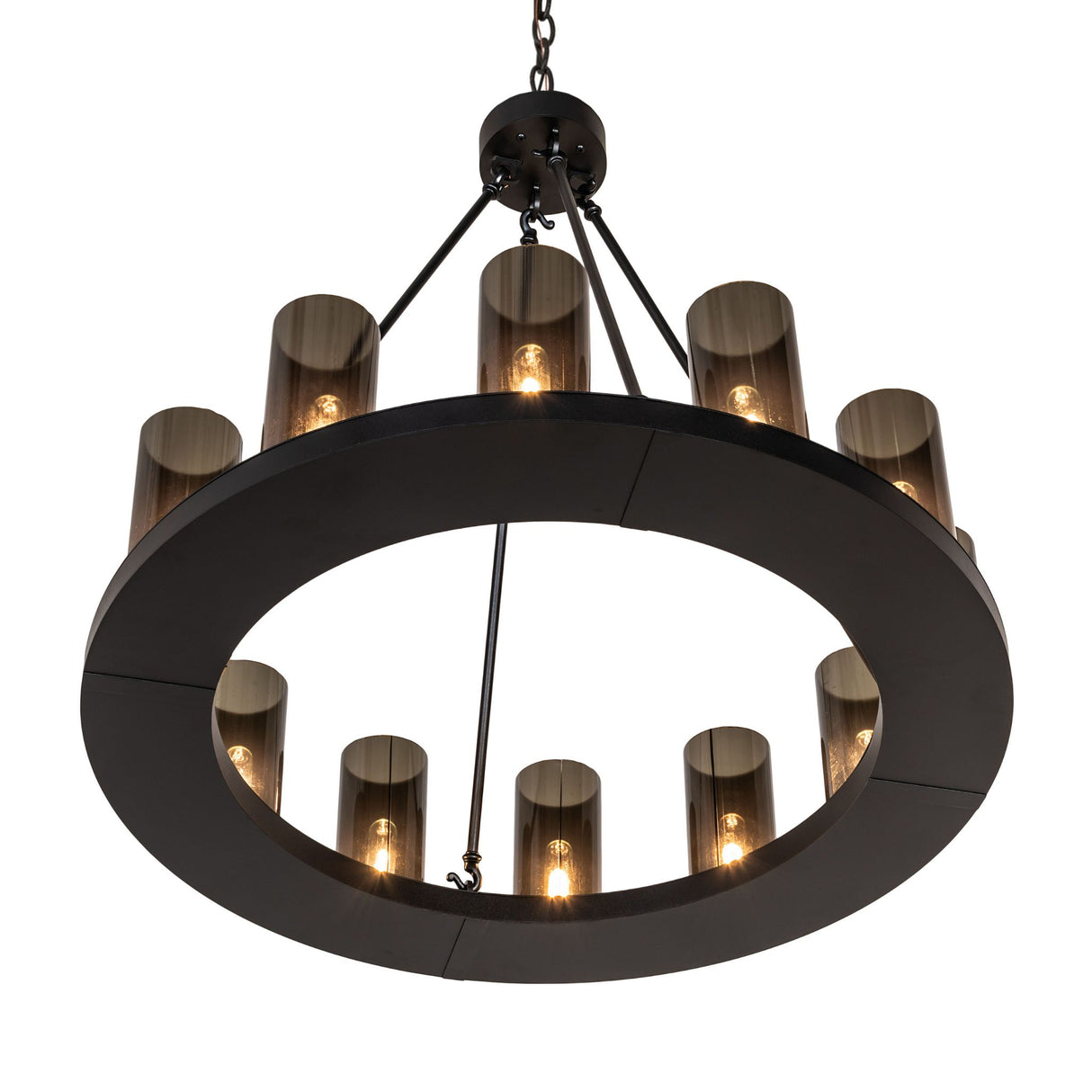 Bottom angle view of Loxley 12 light chandelier ring design.
