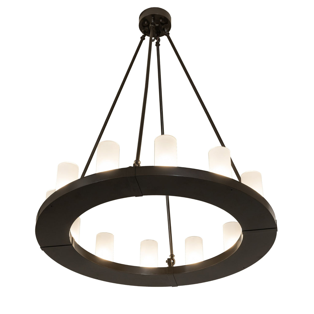 Bottom angle view showing the inner ring and frosted glass cylinder lights.