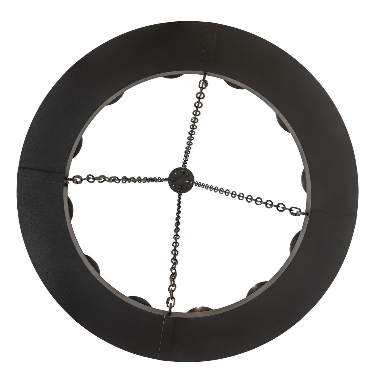 Bottom view of 12-light chandelier showing circular ring and candle layout.