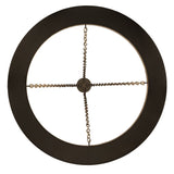 Bottom view of 12 light circular chandelier frame with suspension.