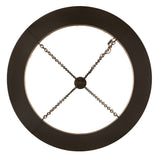 Underside view of Loxley chandelier circular frame and chains.