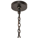 Closeup of ceiling canopy and chain detail of 12 light chandelier.