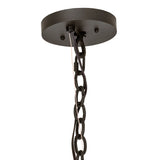 Close-up view of ceiling canopy and adjustable chain on the Loxley 12-light chandelier.