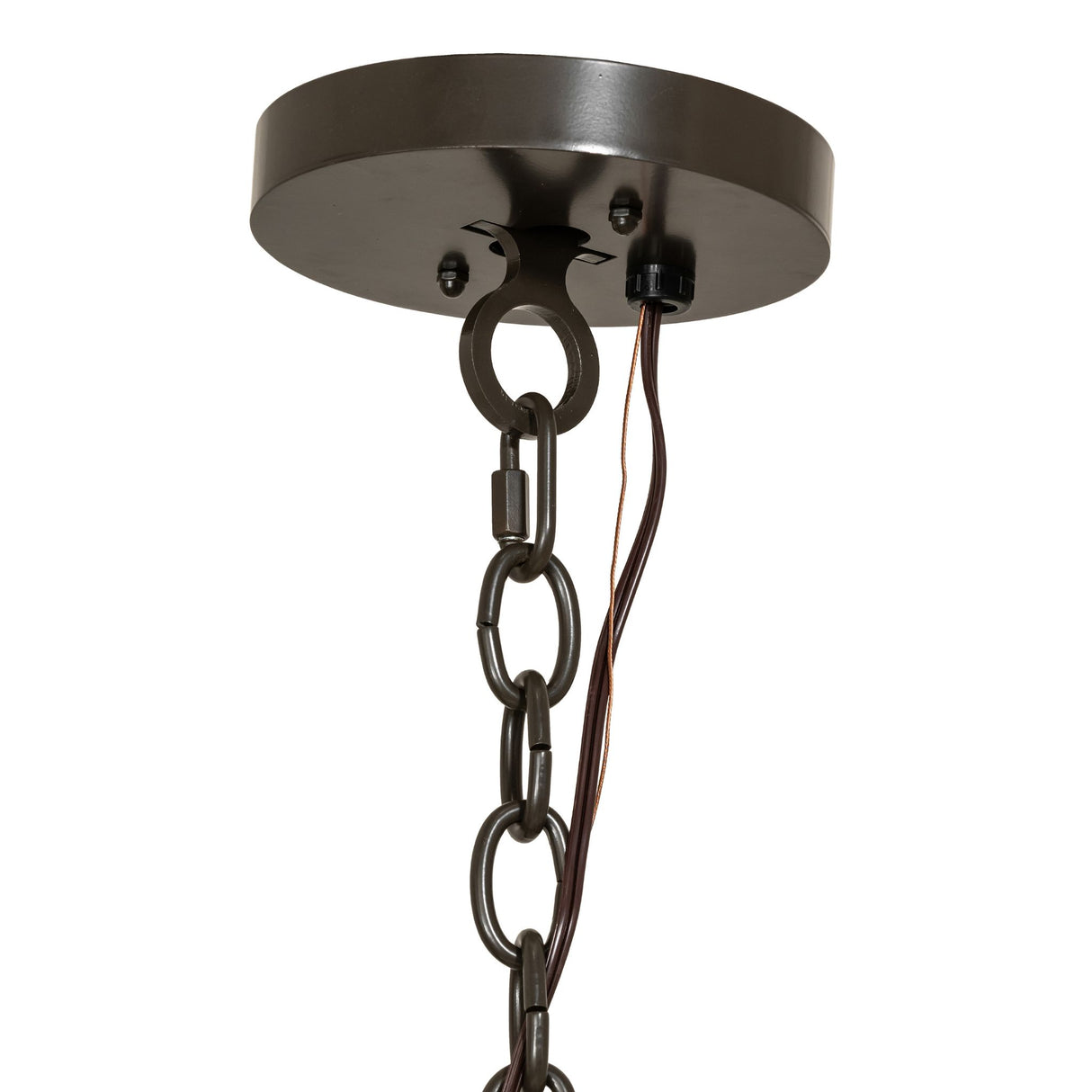 Bronze canopy and chain detail of Loxley chandelier.