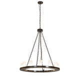 Loxley 12 light chandelier with frosted glass cylinders in timeless bronze finish.