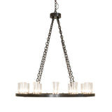 Side view of Loxley 12-light chandelier with chain suspension.