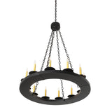Lower angle view of chandelier showcasing underside ring structure.