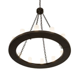 Lower angle view highlighting Loxley chandelier ring and glass cylinders.