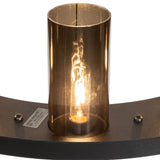 Close up of grey smoke glass cylinder shade on chandelier.