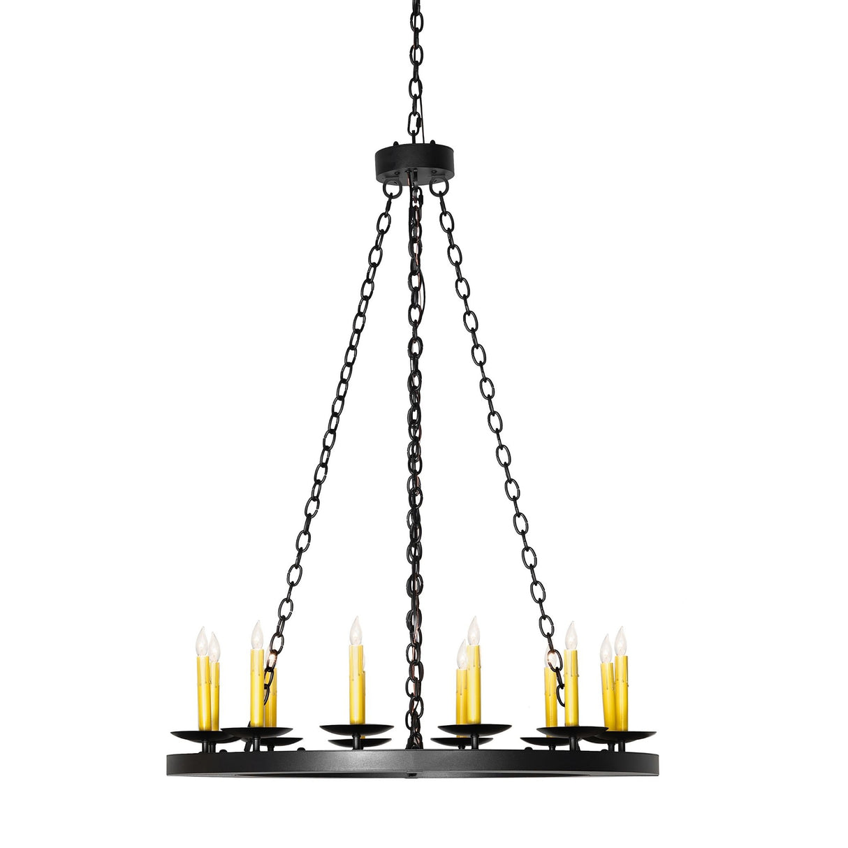 Side view of Loxley chandelier showing ring profile and candle platforms.