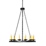 Side view of Loxley chandelier showing ring profile and candle platforms.