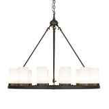 Side profile of the 12-light chandelier showing suspended ring and support rods.