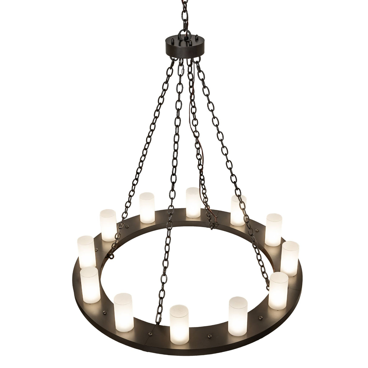 Top view of chandelier showing circular frame and suspension layout.