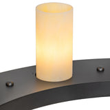 Close-up detail of Loxley chandelier illuminated shade on metal ring.