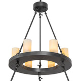 Close-up detail of chandelier highlighting Botticino Idalight cylinders and metal ring finish.