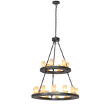 Full view of the two-tier chandelier highlighting balanced proportions and symmetrical ring design.