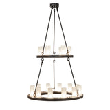 Side view of the chandelier showing upper and lower tier separation.