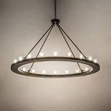 Loxley 20 light chandelier creating soft ambient illumination in a dark room setting.