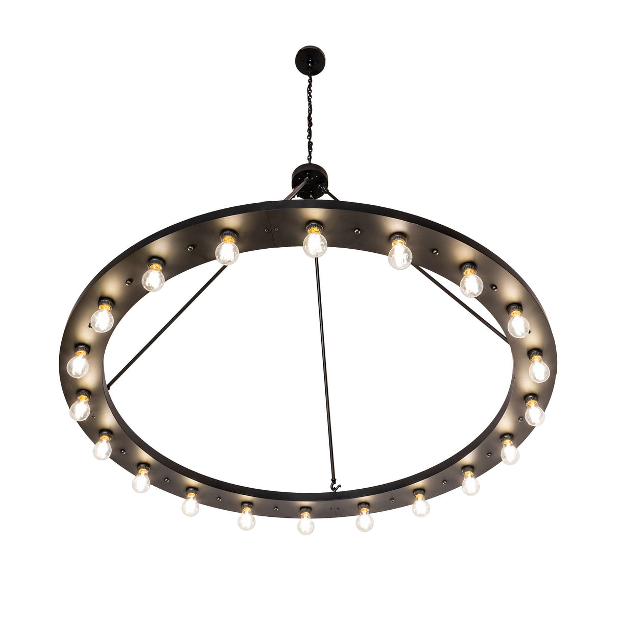 Bottom angle view emphasizing the ring design and downward-facing Edison bulbs.