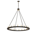 Full view of 20 light chandelier with canopy, suspension rods, and circular ring.