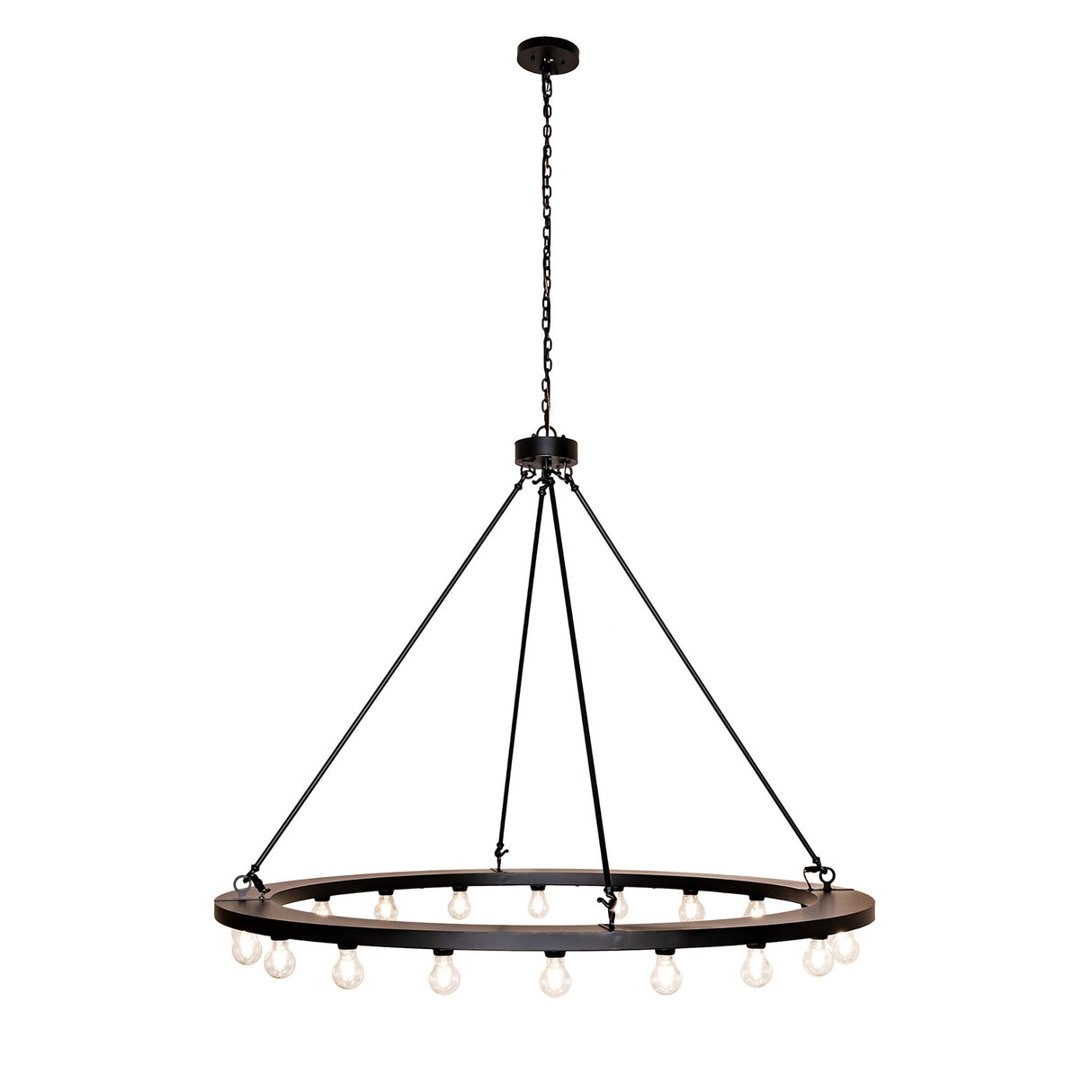 Extended hanging view showing adjustable chain length and balanced circular form.