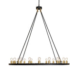 Side view of Loxley 20 light chandelier displaying suspension rods and ring profile.