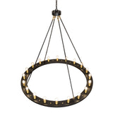 Top view of 20 light chandelier showing circular ring, support rods, and bulb layout.
