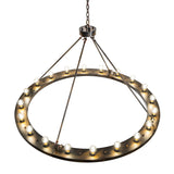 Top view of the 20 light chandelier displaying the circular metal frame and mounting points.