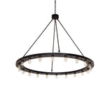 Unlit view highlighting the clean circular silhouette and solar black finish of the chandelier.