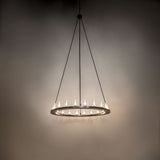 Loxley 20-light chandelier shown in ambient lighting highlighting its circular ring design.