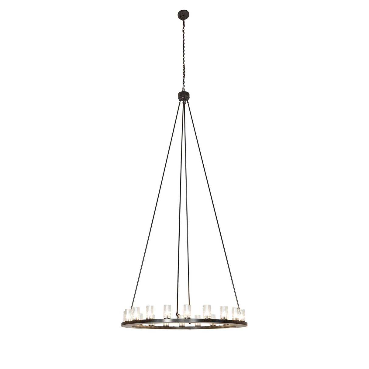 Full view of the Loxley 20-light chandelier suspended by adjustable chain.